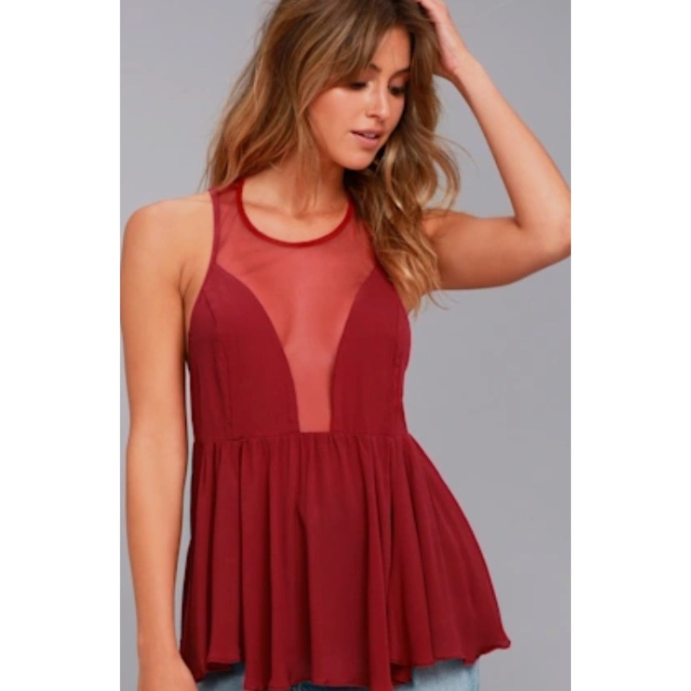 Free People Intimately Marble Illusion Tank Raspberry Red Mesh Top XS
